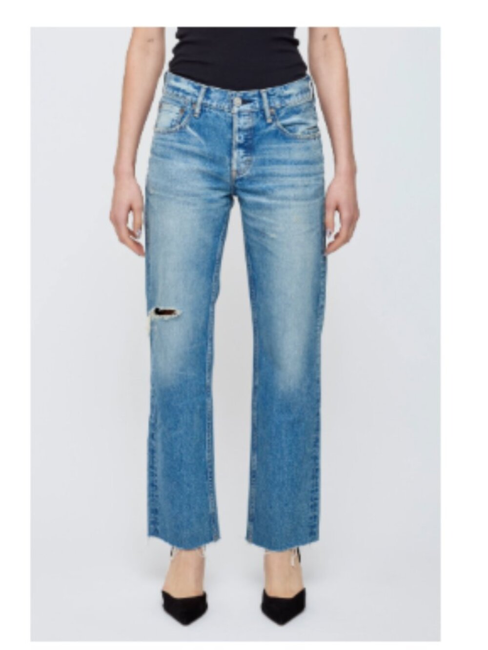 Moussy Vintage Straight Low Jeans Raw Hem Frankford Blue Sz 28